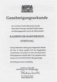 Kasberger - 1996 Urkunde Stiftung